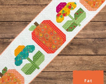 Patrón de camino de mesa "Calabazas y pétalos" (TTN-140) Descarga digital en PDF