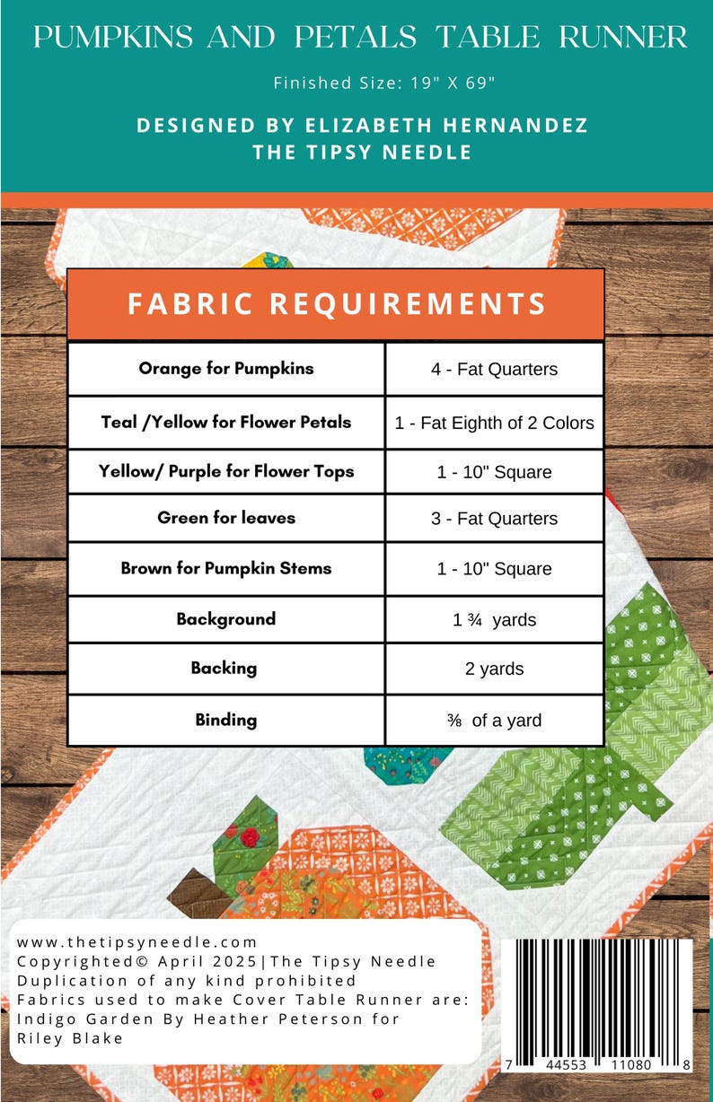 TTN-140 Pumpkins and Petals Table Runner Quilt Pattern PDF Digital ...