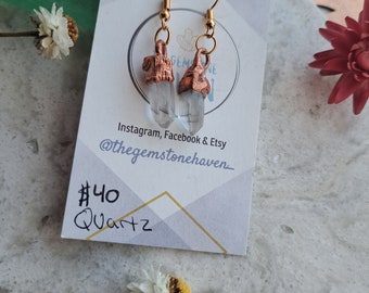 Clear Quartz Crystal Dangle Earrings Gemstone Gold Plated and Copper