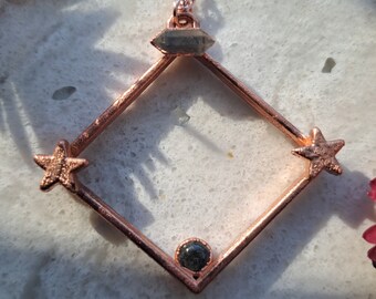 Herkimer diamond and labradorite plated with copper