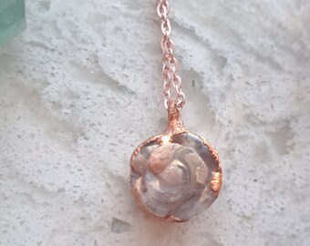 Flower Agate Crystal Rose Pendant plated with copper