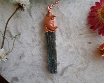 Kyanite moon pendant plated with copper