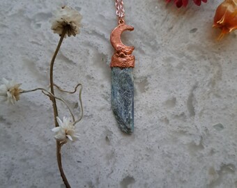 Kyanite moon pendant plated with copper