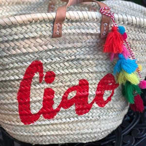 Große marokkanische Stroh Tote Strandtasche Pool Ciao Pom Pom Quaste