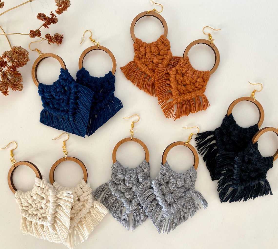 Circle wood Macrame earrings Etsy