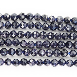Blue goldstone, 3mm faceted round gemstone, 15.5inch , 0.8mm hole