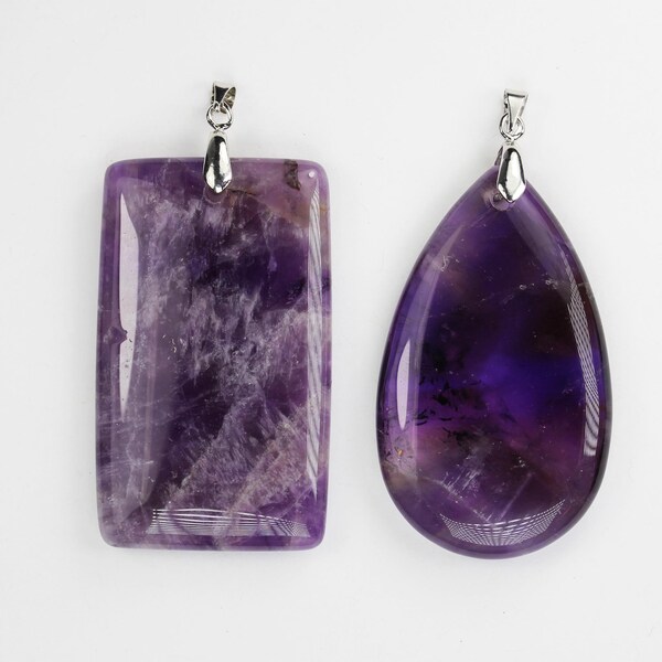 1pc Amethyst Gemstone Pendant, Teardrop or Rectangle, 50mm*30mm, silver plated bail pendant