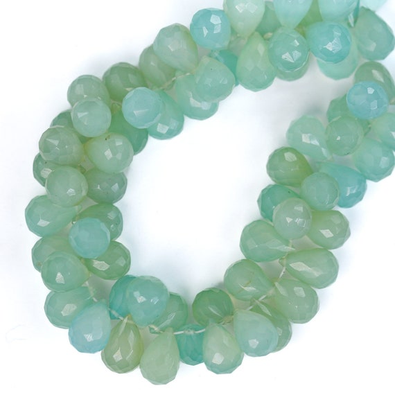 Natural green prehnite, 10mm*7mm teardrop faceted gemstone, top drilled,  6pcs beads