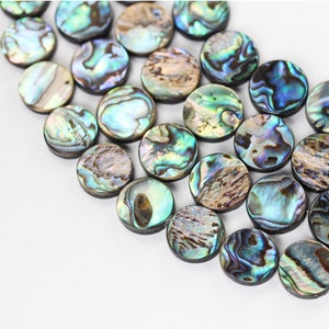 Natural abalone shell beads, 16mm round button beads , 3.5mm thick, 15.5inch, about 25 beads, 0.6mm hole