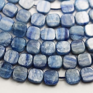 Natural kyanite ,10mm button square gemstone beads, 4mm thick,one full strand 16&quot;, 1mm hole