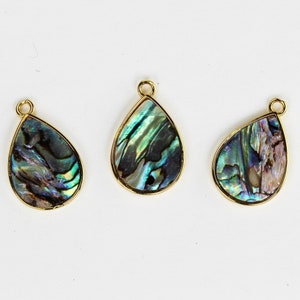 2pcs natural abalone shell pendant, gold plated teardrop shape pendant with loop, size 15mm*20mm