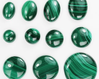 Natural Green Malachite Cabochon Gemstone Beads, Round/Oval (10-25mm)