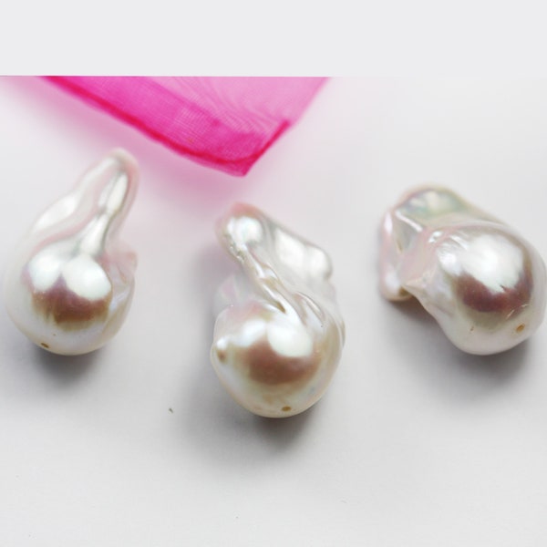 1 perle baroque blanche, pour faire un pendentif en perles d'eau douce, trou central de 0,8 mm