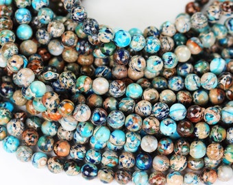 Blue Impression Jasper Beads, 6mm Round Gemstone, 16 Inch Strand