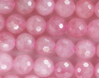 Genuine natural madagascar rose quartz gemstone purple pink 12mm faceted round strand, 16inch , about 33 beads, hole1mm