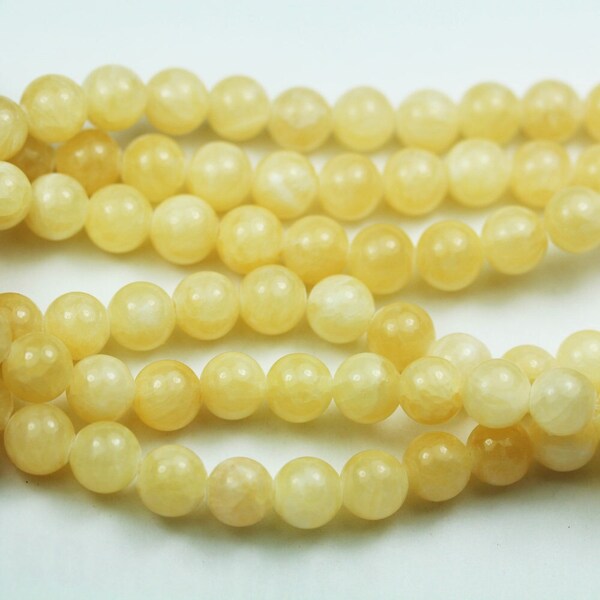 Yellow jade, 6mm round gemstone strand, 15.5 inch , about 65 beads , 1mm hole