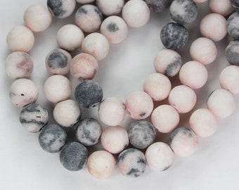 Natural matte pink zebra jasper, 8mm round black, pink and white gemstone beads,  15.5inch, 1mm hole, about 50 pcs