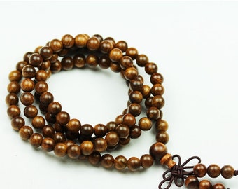 108pcs natural rosewood mala prayer beads necklace/bracelet strand, one full strand,8mm round