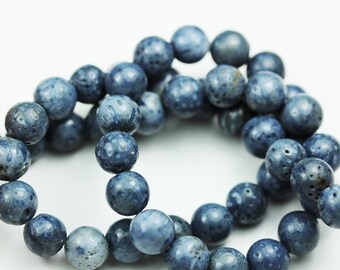 8mm natural blue sponge coral, 8mm blue round gemstone strand, 15.5inch , about 50 beads , 1mm hole