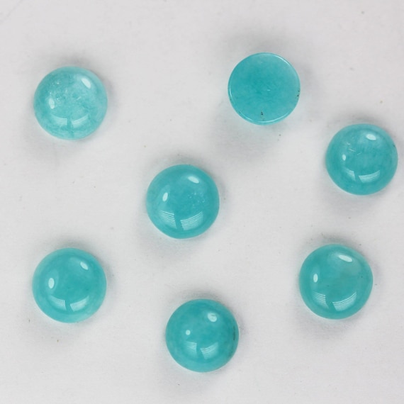 2pcs natural amazonite cabochon gemstone beads, blue 6mm round cabs, 3.5mm thick