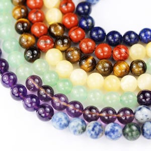 Chakra beads 6mm round natural gemstone,amethyst lapis sodalite aventurine tigers eye yellow jade red jasper 15.5&quot;, 65 beads, 1mm hole