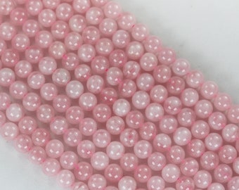 Genuine natural madagascar rose quartz gemstone, pink 6mm round strand, 16" strand, about 60 beads, hole 1mm