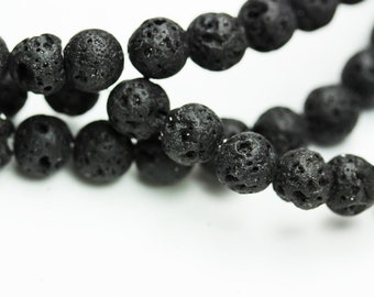 Black lava rock, 6mm round gemstone strand, one full strand natural beads, black color