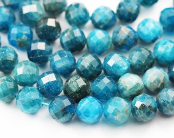 Natural apatite,6mm faceted round blue gemstone beads,7.5 inch,1mm hole, about 32 beads