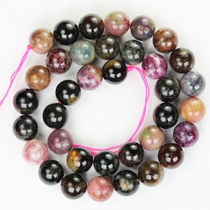 Colorful Tourmaline Gemstone Beads, 10mm Round, Full Strand