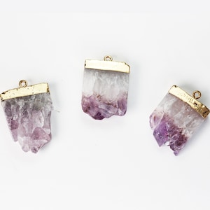 35%off 1pc 20* 25-30mm rectangle amethyst pendant gemstone ,gold plated top with ring pendant