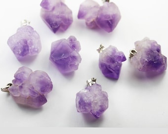 1pc/10pcs 30*25mm raw amethyst nugget mineral gemstone ,silver plated bail pendant