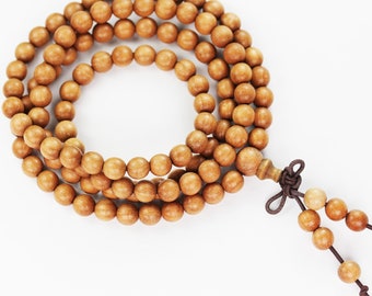 108pcs natural sandalwood mala prayer beads necklace/bracelet strand, one full strand,8mm round