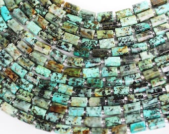 African Turquoise Tube Beads, Blue & Brown Gemstone Strand (15.5 inch)