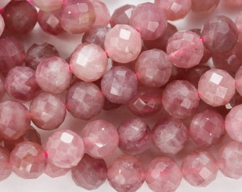 Genuine natural madagascar rose quartz gemstone purple pink 8mm faceted round strand, 7.5inch , about 25 beads,hole1mm