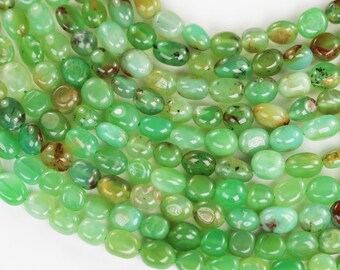 Natural chrysoprase , 10*8mm nugget shape gemstone beads, 16", 0.6mm hole , 43 beads