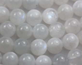 Kamień księżycowy 8 mm z niebieskim połyskiem, sznur kamieni szlachetnych, 15,5 cala, otwór 1 mm, około 50 koralików