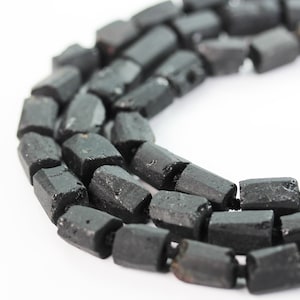 Natural raw black tourmaline , 15-11mm length x 8mm wide nugget shape gemstone beads, 1mm hole, about 25 beads, 16&quot; strand