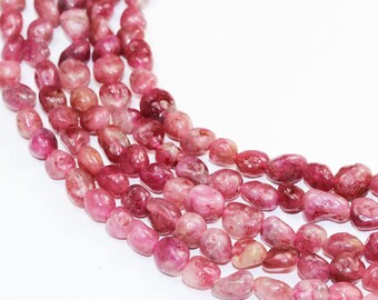 Pink tourmaline ,6*7mm nugget ,one full strand natural nugget shape gemstone beads,16", 0.8mm hole