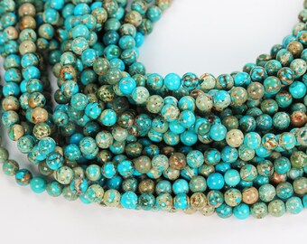Turquoise Impression Jasper Beads, 6mm Round Gemstone, 16 Inch Strand