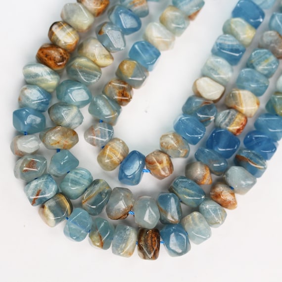 Natural Blue Calcite Gemstone Beads, 11*7mm Faceted Freeform Nugget Strand, 15.5inch