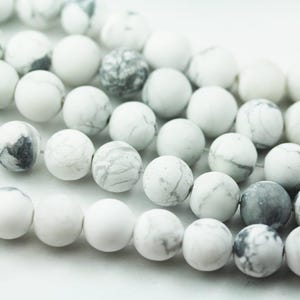 8mm matte white howlite, round natural gemstone beads, one full strand 50 beads, 16&quot;, 1mm hole