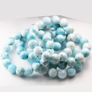 13-13.5mm natural dominican larimar, round natural larimar gemstone bracelet,8 inch,about 15-16 beads