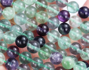 Fluorite, pierre gemme ronde naturelle de 8,5 mm, un brin complet, trou 1 mm, environ 50 perles