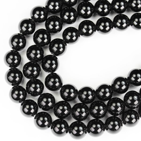 Black obsidian, 8mm round natural  gemstone strand, one full strand , hole 1mm