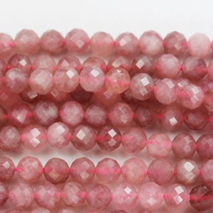 Genuine natural madagascar rose quartz gemstone purple pink 6mm faceted round strand, 7.5inch , about 32 beads,hole1mm
