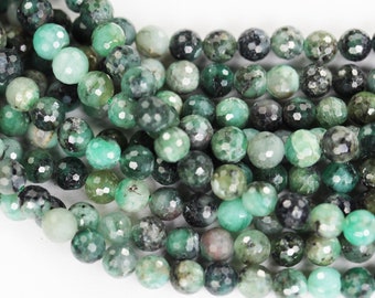 Natural emerald gemstone , 6mm faceted round gemstone strand, one full strand, 15.5inch, 0.8mm hole