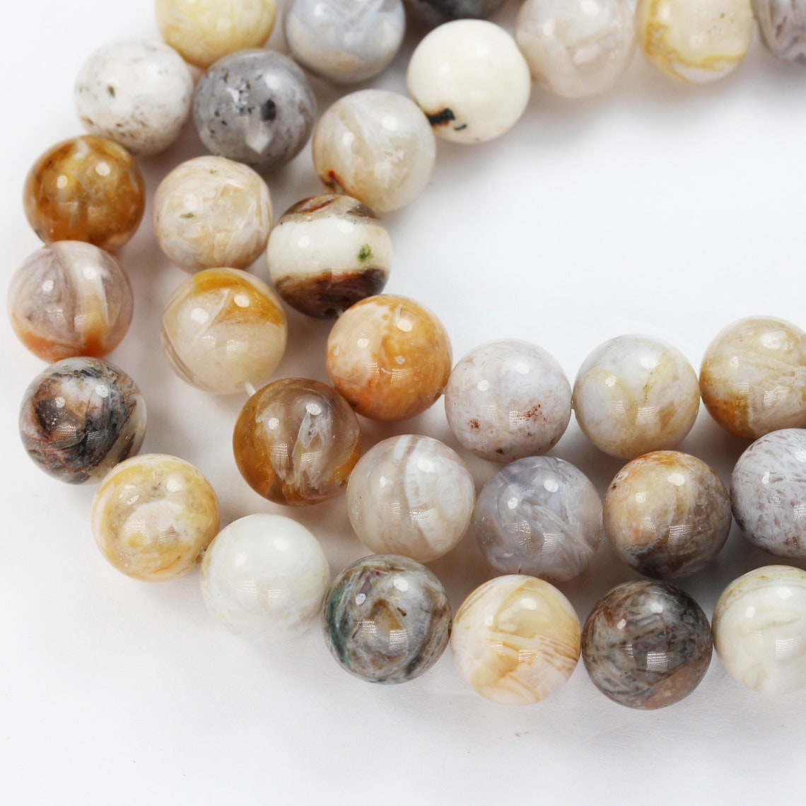Bamboo Leaf Agate 10mm Round Natural Gemstone Strand One Etsy