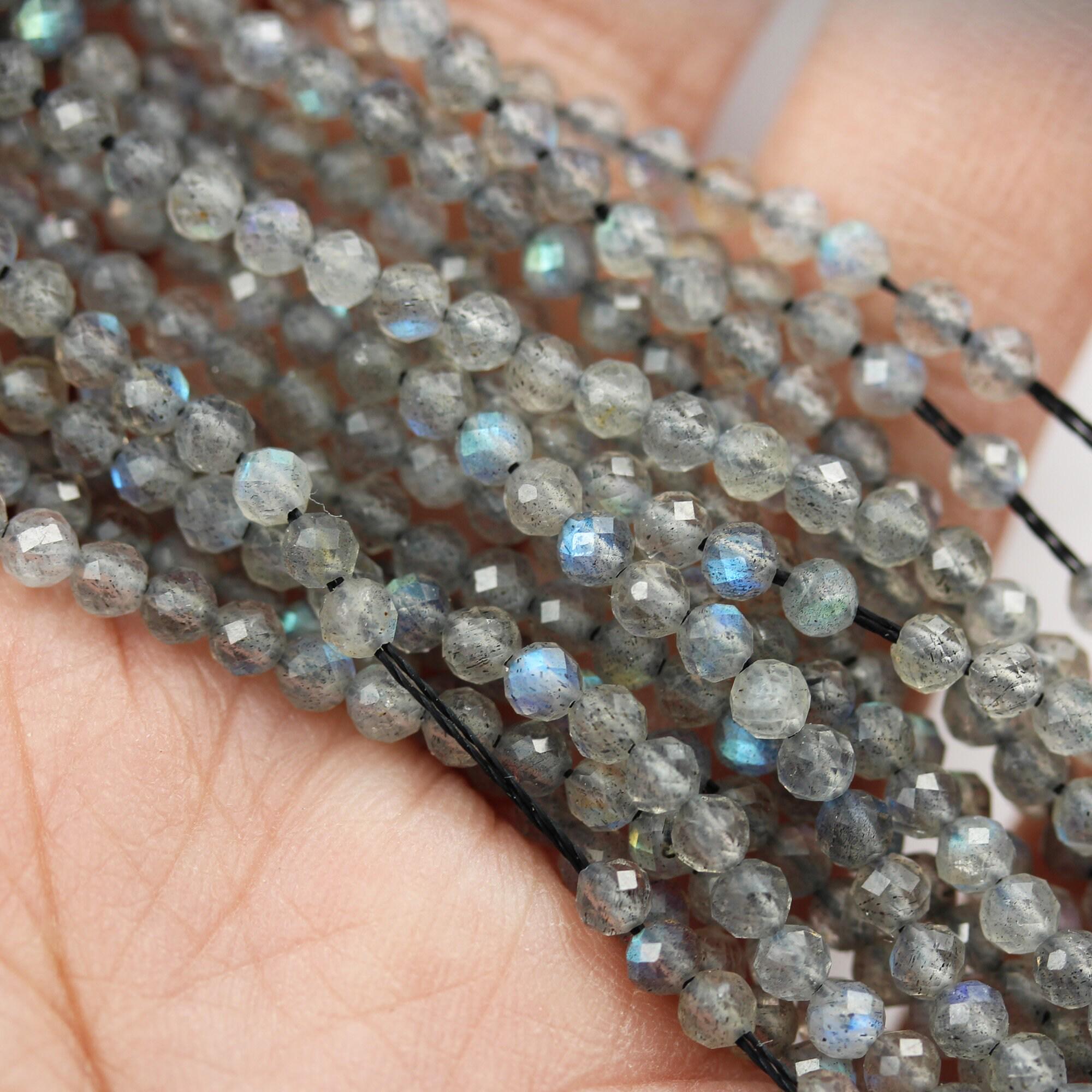 Perles rondes facettées en labradorite naturelle mystique de 3-4 mm
