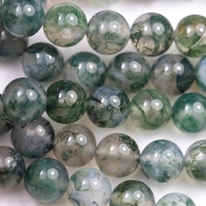Ágata musgosa, tira de cuentas redondas de ágata de 6 mm, 15,5 pulgadas, agujero de 1 mm, 60 cuentas