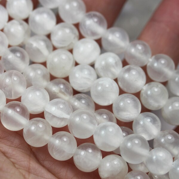 Natural selenite, 6mm  round  gemstone,one full strand 65 beads , gemstone beads, 16", 1mm hole